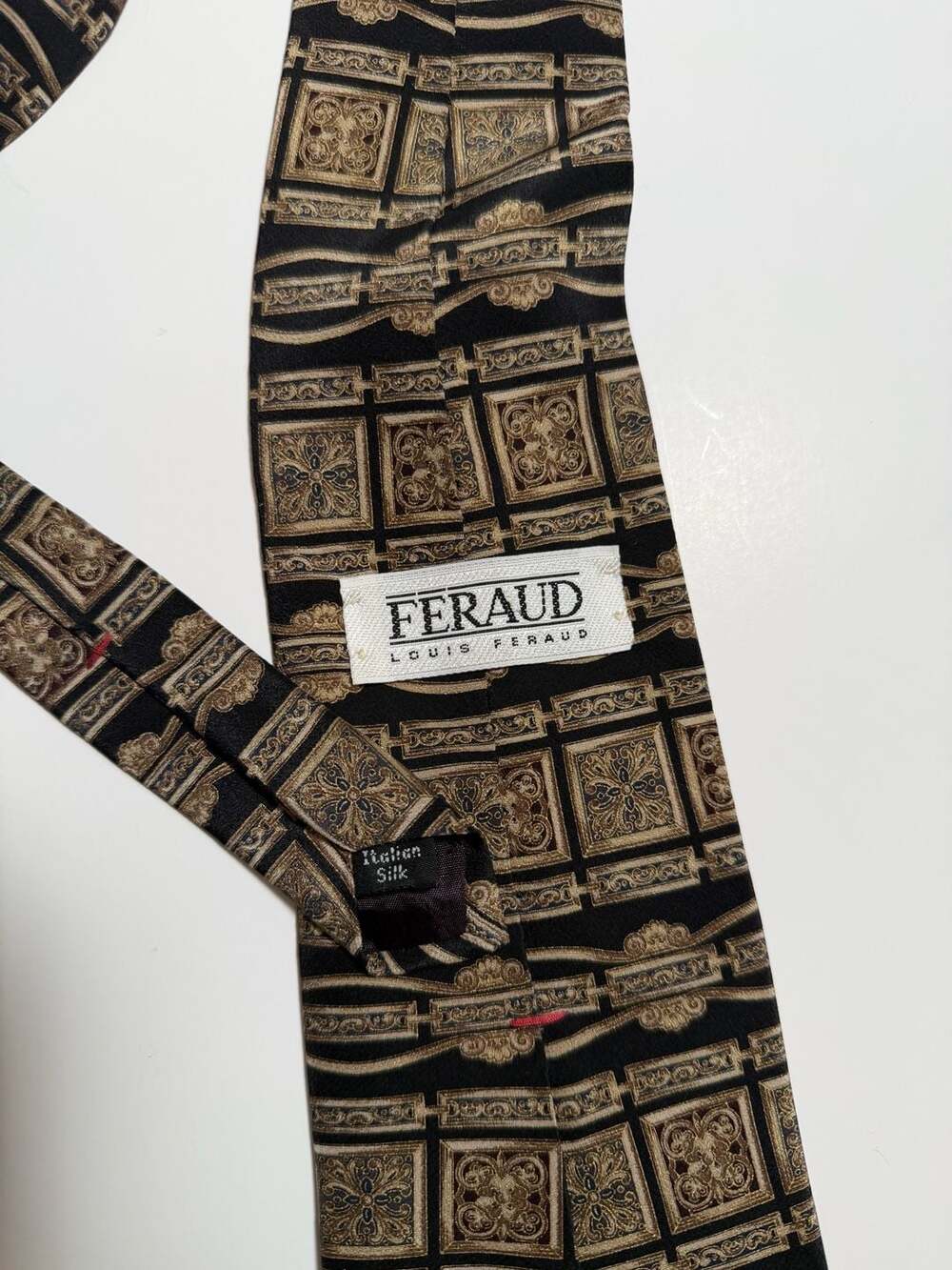 Louis Feraud Silk Neck Tie Geometric Black Brown Made in Italy